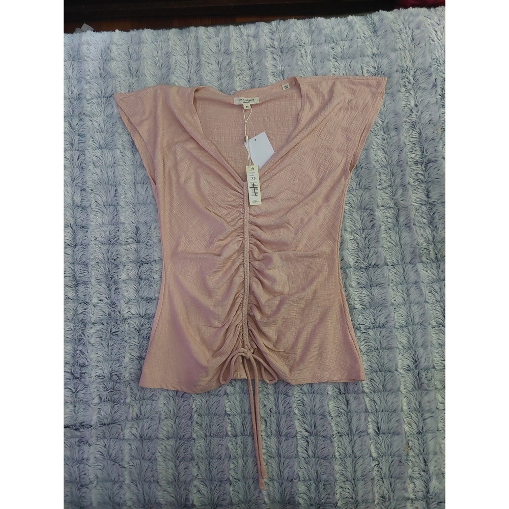 NWT Max studio xs pink‎ ruched cap-sleeve top